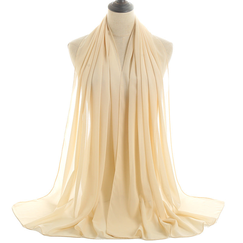 Solid-color Pearl Chiffon Long Scarf For Women