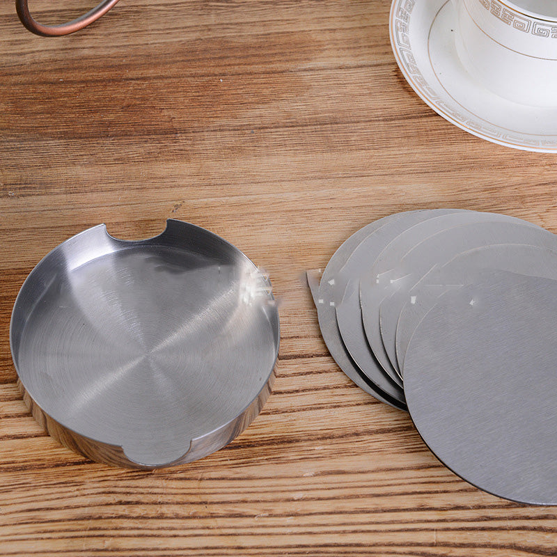6 PCS Coasters Stainless Steel Holder Set Bar Drink Coffee Tea Mug Coasters.