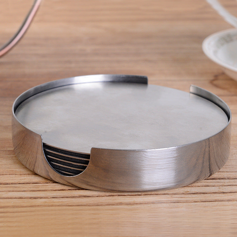 6 PCS Coasters Stainless Steel Holder Set Bar Drink Coffee Tea Mug Coasters.