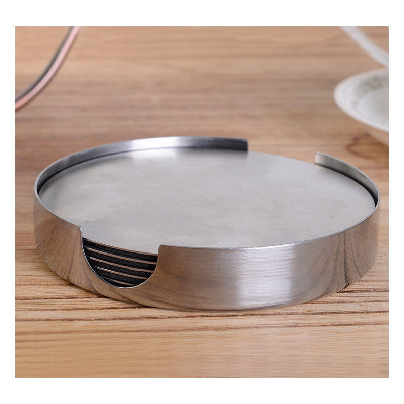 6 PCS Coasters Stainless Steel Holder Set Bar Drink Coffee Tea Mug Coasters.