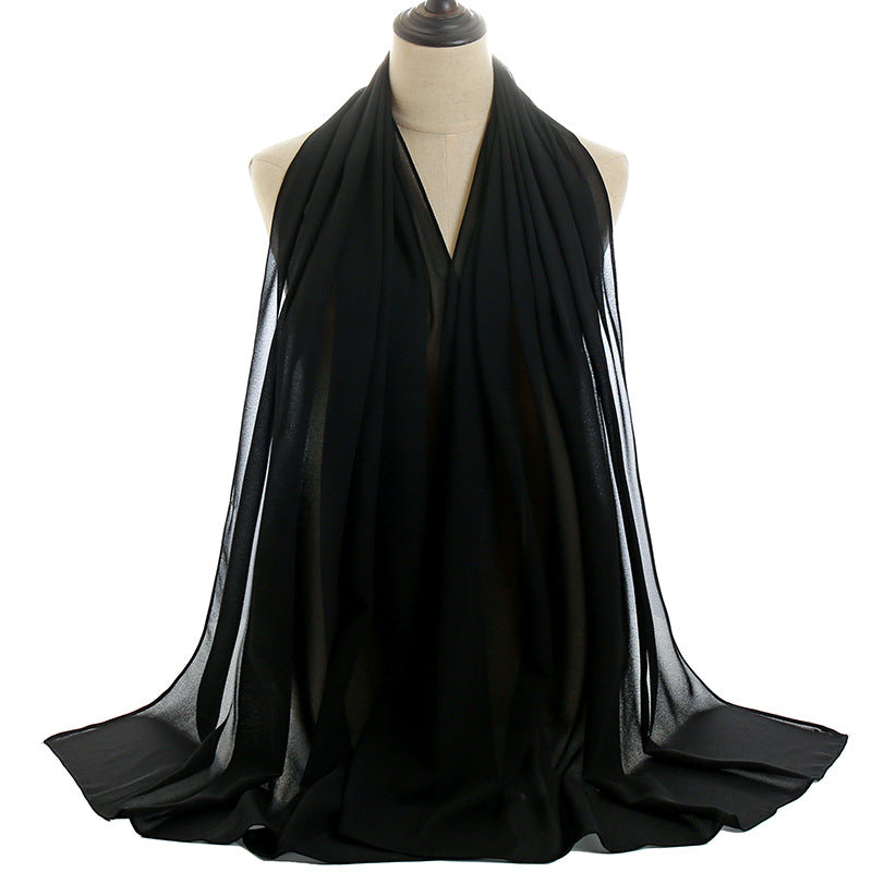 Solid-color Pearl Chiffon Long Scarf For Women