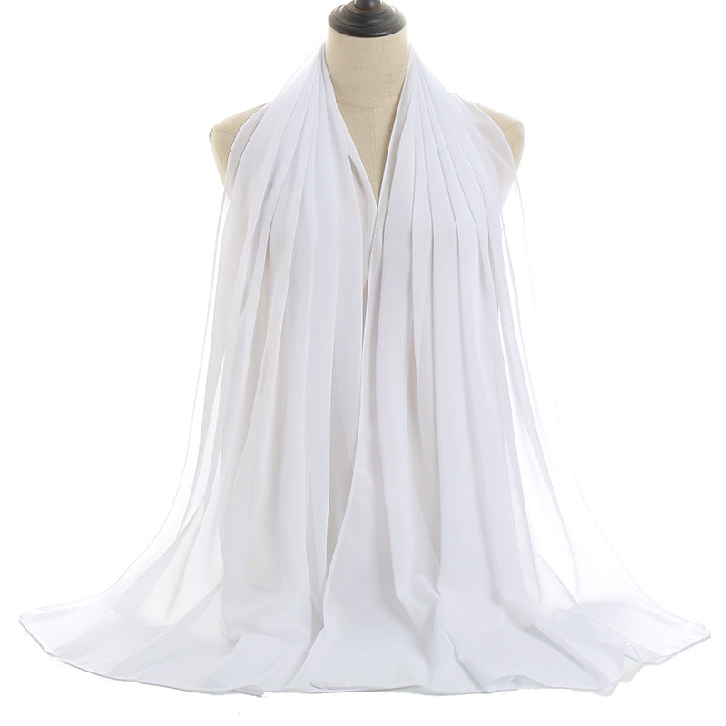 Solid-color Pearl Chiffon Long Scarf For Women
