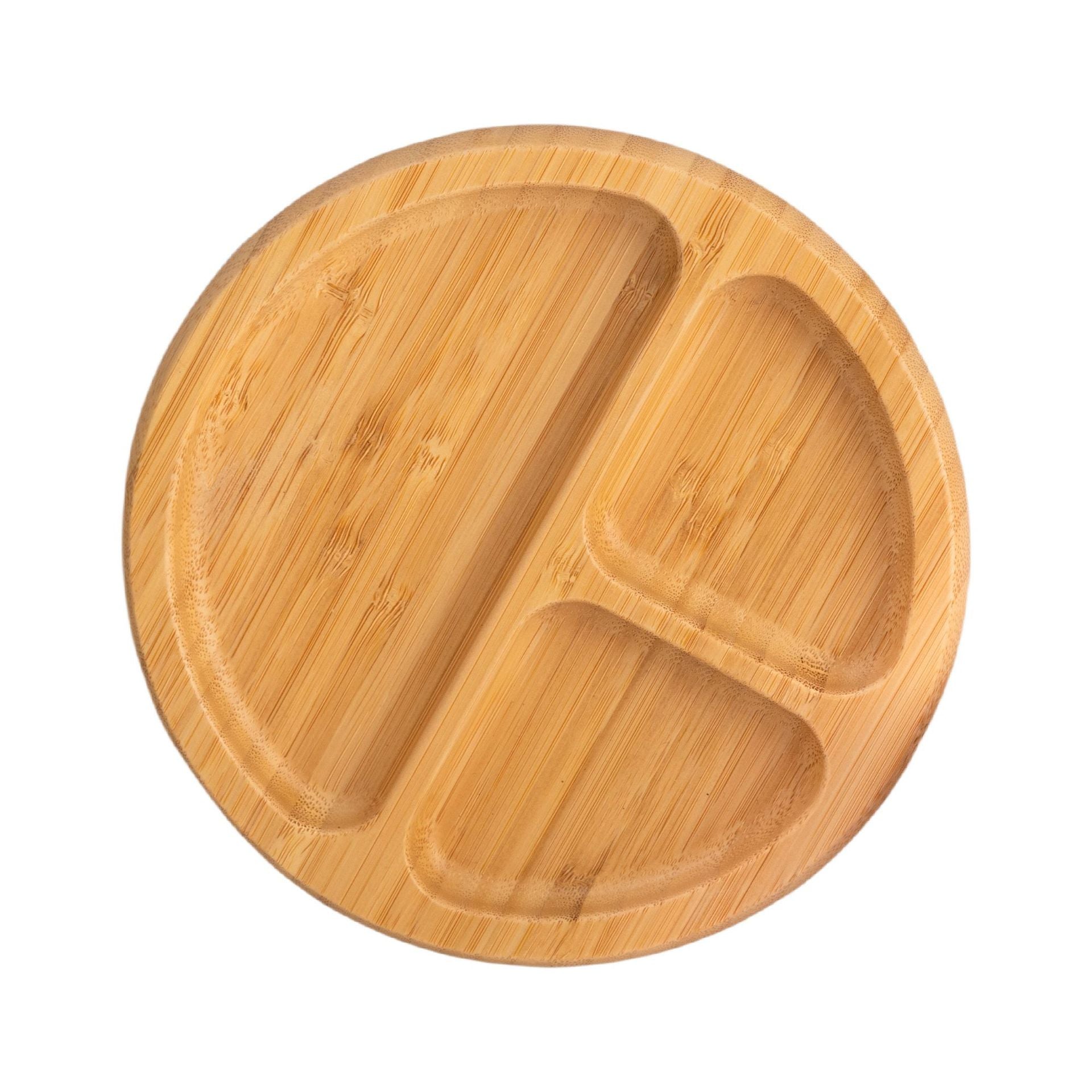 Bamboo Round Compartment  Dinner and Fruit Plate Tray Supplies With Strong Silicone