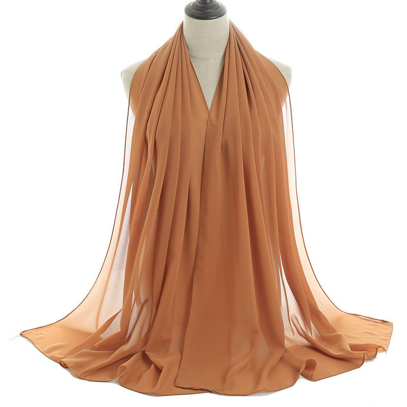 Solid-color Pearl Chiffon Long Scarf For Women