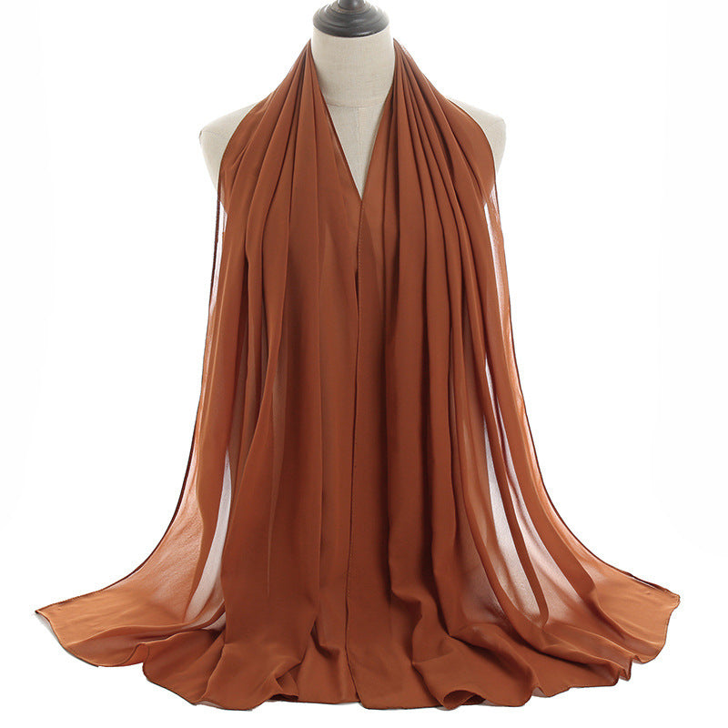 Solid-color Pearl Chiffon Long Scarf For Women