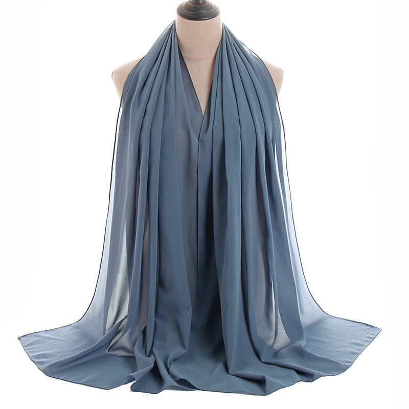 Solid-color Pearl Chiffon Long Scarf For Women