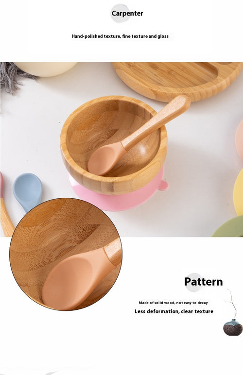 Bamboo Round Compartment  Dinner and Fruit Plate Tray Supplies With Strong Silicone