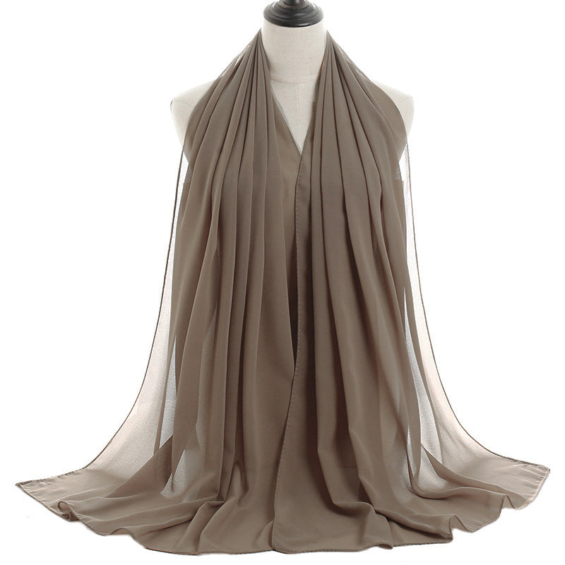 Solid-color Pearl Chiffon Long Scarf For Women