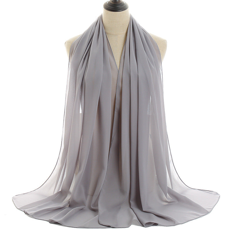 Solid-color Pearl Chiffon Long Scarf For Women